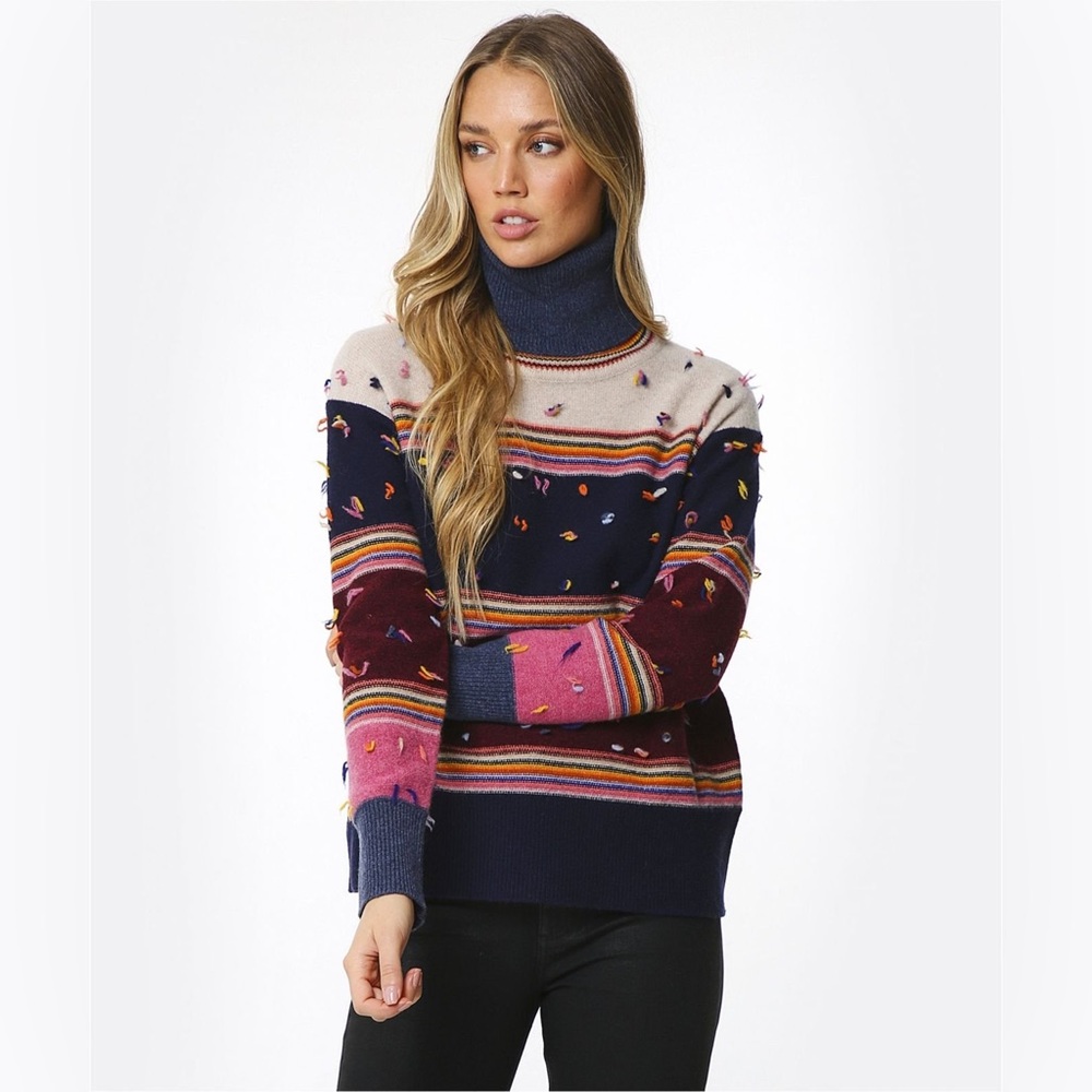 Paul Smith Striped Lambs Wool Roll Neck Sweater, Size XL